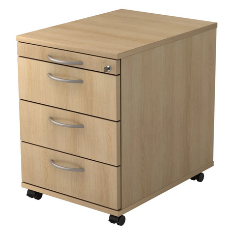Rolcontainer SIGNA AC30 in eikenlook met drie laden en booggrepen van hjh OFFICE PRO