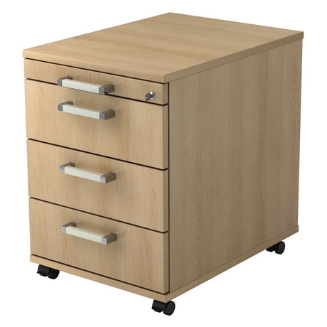 Rolcontainer SIGNA AC30 in eikenlook met vier laden, chromen grepen en zwenkwielen van hjh OFFICE PRO