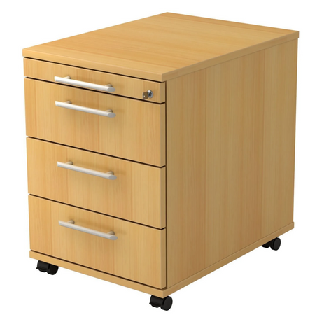 Rolcontainer SIGNA AC30 in beukenlook met vier laden en relinggrepen van hjh OFFICE PRO