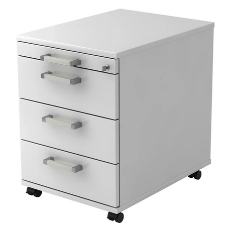 Witte metalen Rolcontainer SIGNA AC30 met vier laden en chromen grepen van hjh OFFICE PRO