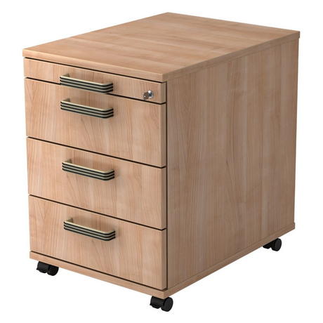 Rolcontainer SIGNA AC30 in walnoot-look met vier laden en greepprofielen van hjh OFFICE PRO