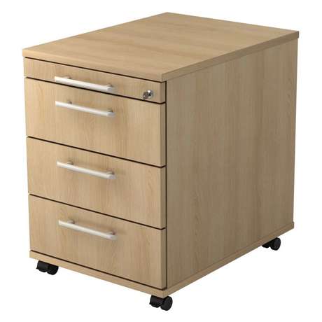 Rolcontainer SIGNA AC30 in eikenlook met vier laden en relinggrepen van hjh OFFICE PRO