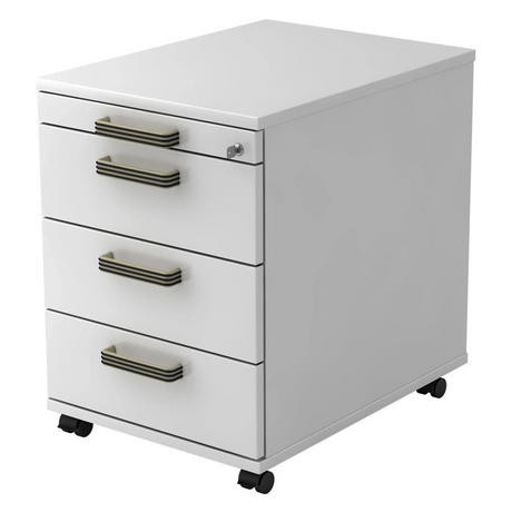 Witte Rolcontainer SIGNA AC30 met kunststof streepgrepen en vier laden van hjh OFFICE PRO