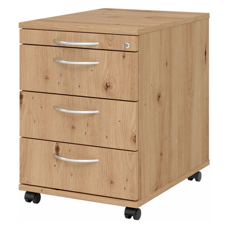Rolcontainer SIGNA AC30 in aster-eikenlook met drie laden en booggrepen van hjh OFFICE PRO