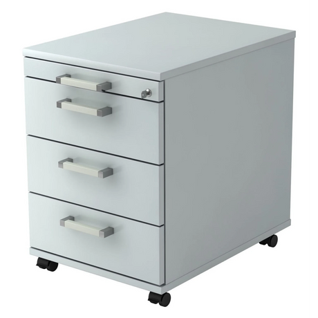 Grijze metalen Rolcontainer SIGNA AC30 met vier laden en chromen handgrepen van hjh OFFICE PRO