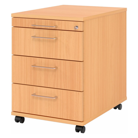 Rolcontainer SIGNA AC30 in beukenlook met vier laden en metalen beugelgrepen van hjh OFFICE PRO