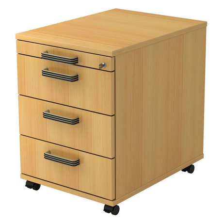 Rolcontainer SIGNA AC30 in beukenlook met vier laden en gestreepte grepen van hjh OFFICE PRO