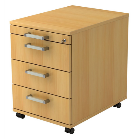 Rolcontainer SIGNA AC30 in beukenoptiek met vier lades en chromen grepen van hjh OFFICE PRO