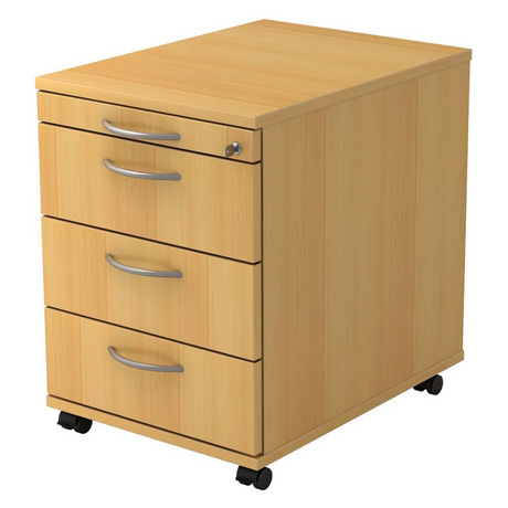 Rolcontainer SIGNA AC30 in beukenlook met vier laden, booggrepen en zwenkwielen van hjh OFFICE PRO