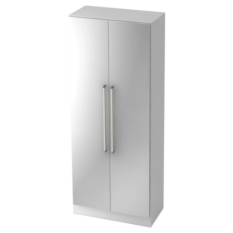 Metalen kast SIGNA G 7100 in wit-zilver met twee deuren en lange chromen handgrepen van hjh OFFICE PRO