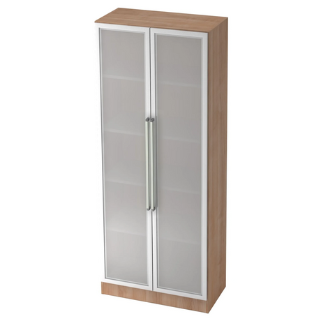 Archiefkast SIGNA G 7100G in walnootlook met twee gematteerde glazen deuren en chromen handgrepen van hjh OFFICE PRO