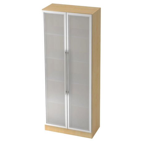 Archiefkast SIGNA G 7100G in esdoornlook met twee gematteerde glazen deuren en zilverkleurige handgrepen van hjh OFFICE PRO