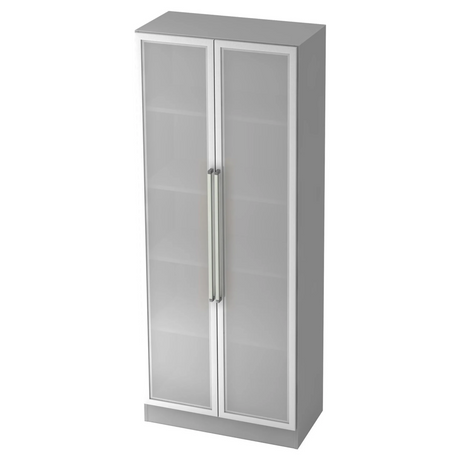 Grijze archiefkast SIGNA G 7100G met twee gematteerde glazen deuren en chromen handgrepen van hjh OFFICE PRO