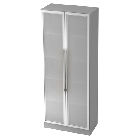 Grijze archiefkast SIGNA G 7100G met twee gematteerde glazen deuren en zilverkleurige beugels van hjh OFFICE PRO