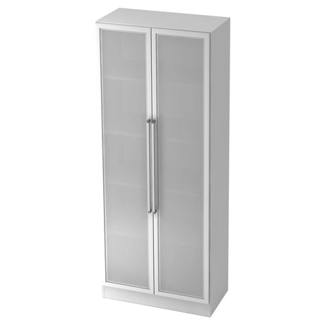 Metalen kast SIGNA G 7100G in wit-zilver met twee gematteerde glazen deuren en chromen grepen van hjh OFFICE PRO