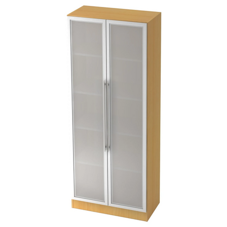 Archiefkast SIGNA G 7100G in beukenlook met matte glazen deuren en zilverkleurige handgrepen van hjh OFFICE PRO
