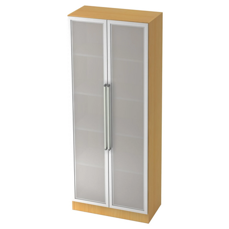 Archiefkast SIGNA G 7100G in beukenlook met zilveren glazen deuren en chromen grepen van hjh OFFICE PRO