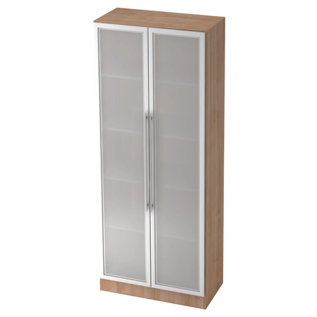 Archiefkast SIGNA G 7100G in walnoot-look met twee matte glazen deuren en zilverkleurige beugelhandgrepen van hjh OFFICE PRO