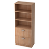 Kast SIGNA G 7300 in walnoot-look met drie open vakken en twee laden met chromen grepen van hjh OFFICE PRO