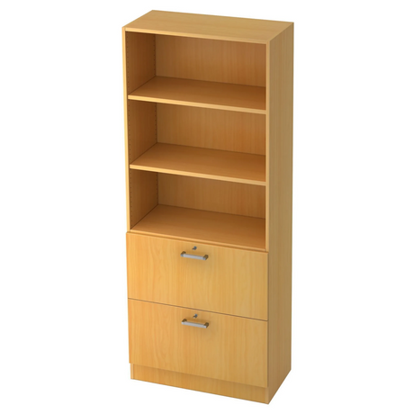 Kast SIGNA G 7300 in beukenhout-look met drie open vakken en twee laden met chromen grepen van hjh OFFICE PRO