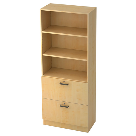 Kast SIGNA G 7300 in esdoornlook met drie open vakken en twee laden van hjh OFFICE PRO