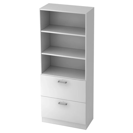 Witte kast SIGNA G 7300 met drie open vakken, twee laden en chromen handgrepen van hjh OFFICE PRO