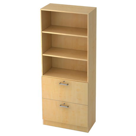 Kast SIGNA G 7300 in esdoorn-look met drie open vakken en twee laden met chromen grepen van hjh OFFICE PRO