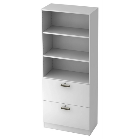 Witte kast SIGNA G 7300 met drie open vakken en twee laden met gestreepte grepen van hjh OFFICE PRO