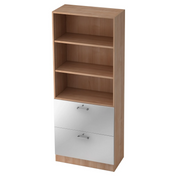 Kast SIGNA G 7300 in walnoot-look met drie open vakken en twee zilveren laden van hjh OFFICE PRO