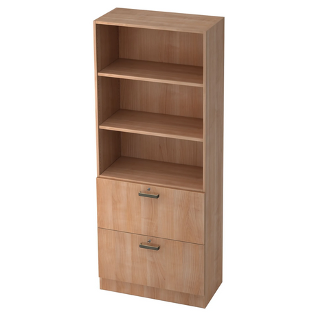 Kast SIGNA G 7300 in walnoot-look met drie open vakken en twee deuren met stripgrepen van hjh OFFICE PRO