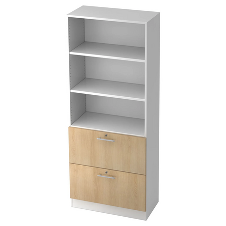 Kast SIGNA G 7300 in wit en eiken met drie open vakken en twee lades van hjh OFFICE PRO