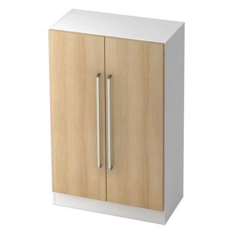 Kast SIGNA G 7550 in wit en eiken met twee zilverkleurige chromen handgrepen van hjh OFFICE PRO