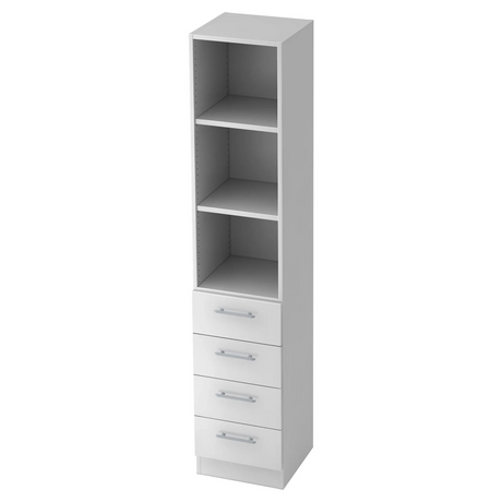 Witte kast SIGNA G 7600 met drie open vakken en vier laden met relinggrepen van hjh OFFICE PRO