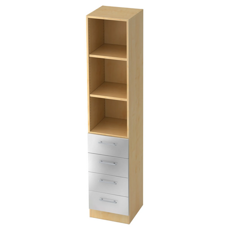 Kast SIGNA G 7600 in esdoornoptiek met drie open vakken en vier zilveren lades van hjh OFFICE PRO
