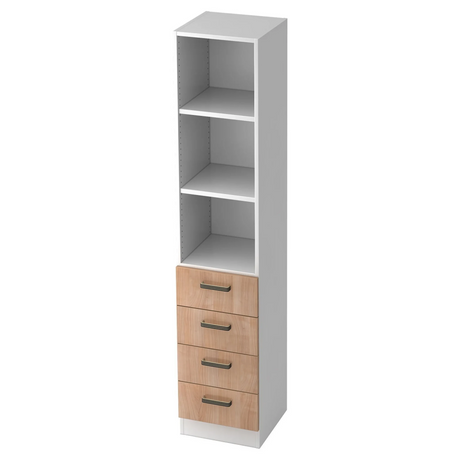 Kast SIGNA G 7600 in wit en walnoot met drie open vakken en vier laden van hjh OFFICE PRO