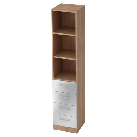 Kast SIGNA G 7600 in walnootlook met drie open vakken en vier witte laden van hjh OFFICE PRO