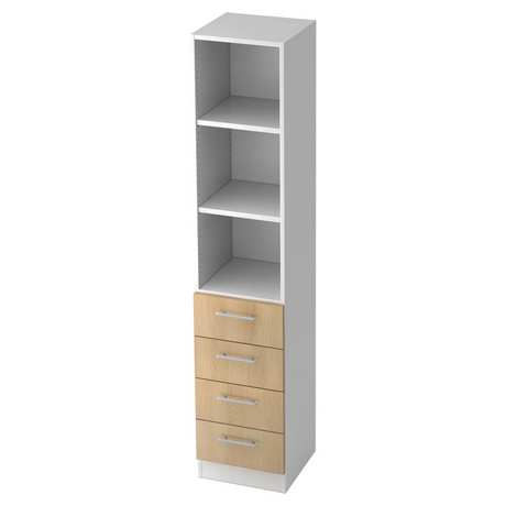 Kast SIGNA G 7600 in wit en eiken met drie open vakken en vier laden van hjh OFFICE PRO