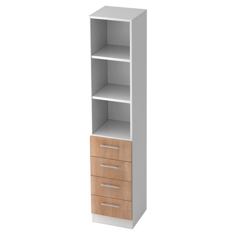 Kast SIGNA G 7600 in wit en walnoot met drie open vakken en vier laden van hjh OFFICE PRO