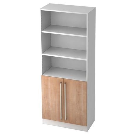 Kast SIGNA G 7700 in wit met walnootfronten en chromen grepen van hjh OFFICE PRO