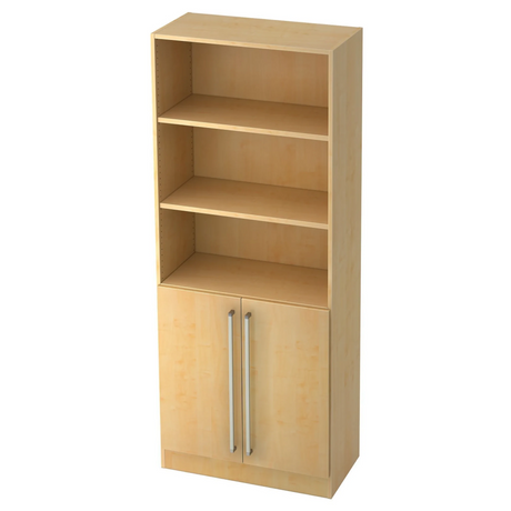 Kast SIGNA G 7700 in esdoornlook met drie open vakken en een tweedeurs kastje met chromen grepen van hjh OFFICE PRO