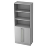 Grijze kast SIGNA G 7700 met drie open planken en een onderkast met chromen grepen van hjh OFFICE PRO
