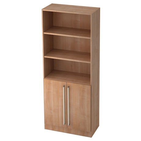 Kast SIGNA G 7700 in walnoot-look met open vakken en twee deuren met chromen handgrepen van hjh OFFICE PRO