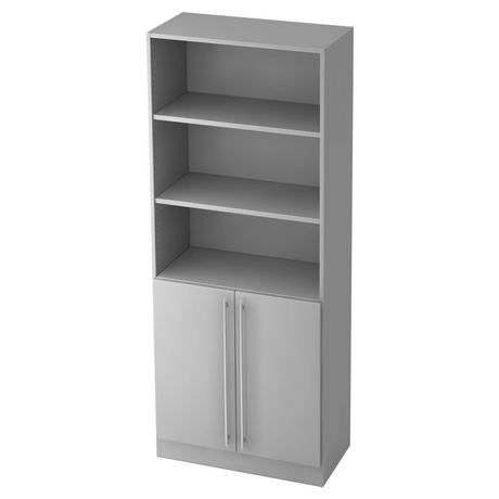 Grijze plastic kast SIGNA G 7700 met drie open planken en een kastje met railgrepen van hjh OFFICE PRO