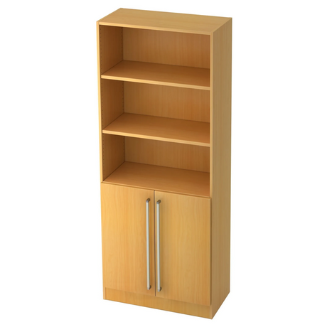 Kast SIGNA G 7700 in beukenlook met drie open vakken en twee deuren met chromen grepen van hjh OFFICE PRO