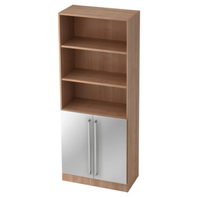 Kast SIGNA G 7700 in walnootlook met zilveren kastdeuren en twee chromen handgrepen van hjh OFFICE PRO
