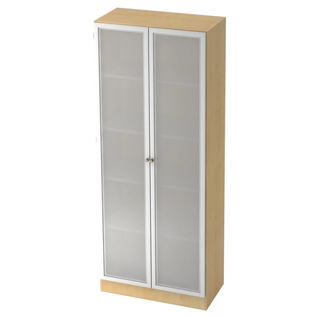 Archiefkast SIGNA K 6100G SG in esdoornoptiek met twee gematteerde glazen deuren en zilveren frames van hjh OFFICE PRO