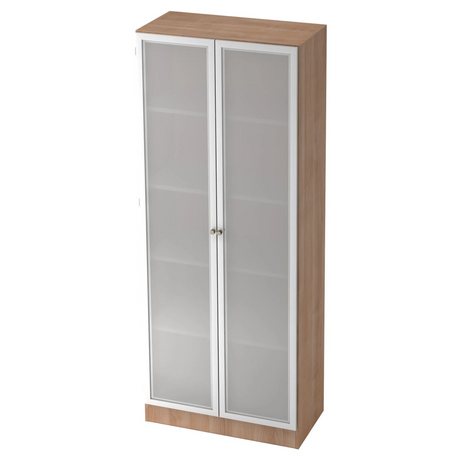 Archiefkast SIGNA K 6100G SG in walnoot-look met twee gematteerde glazen deuren in zilver van hjh OFFICE PRO