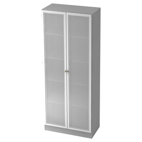 Grijze archiefkast SIGNA K 6100G SG met twee matte glazen deuren en zilverkleurige grepen van hjh OFFICE PRO