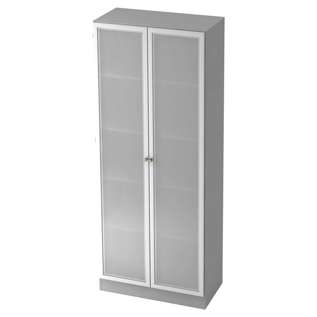Grijze archiefkast SIGNA K 6100G SG met twee matte glazen deuren en zilverkleurige grepen van hjh OFFICE PRO