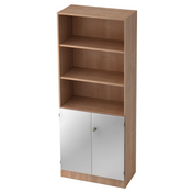 Kast SIGNA K 6770 SG in walnootlook met drie open vakken en een zilveren onderkast van hjh OFFICE PRO